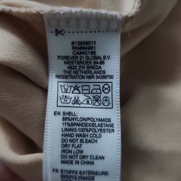 Forever 21 Women's Size Large Beige Pearl Beaded Lace A-Line Dress - Picture 3 of 8